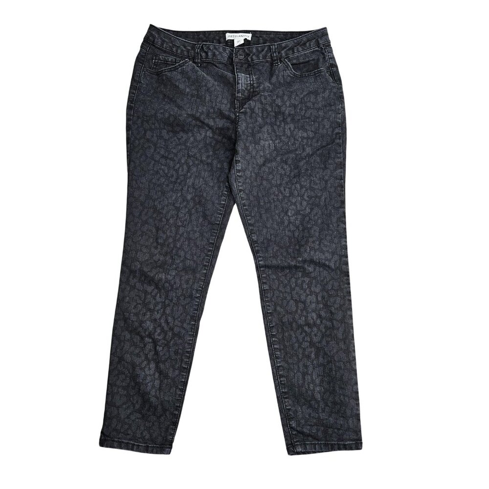 Artisan NY Jeans Womens 12 Black Gray Animal Print Skinny Stretch Pants Casual